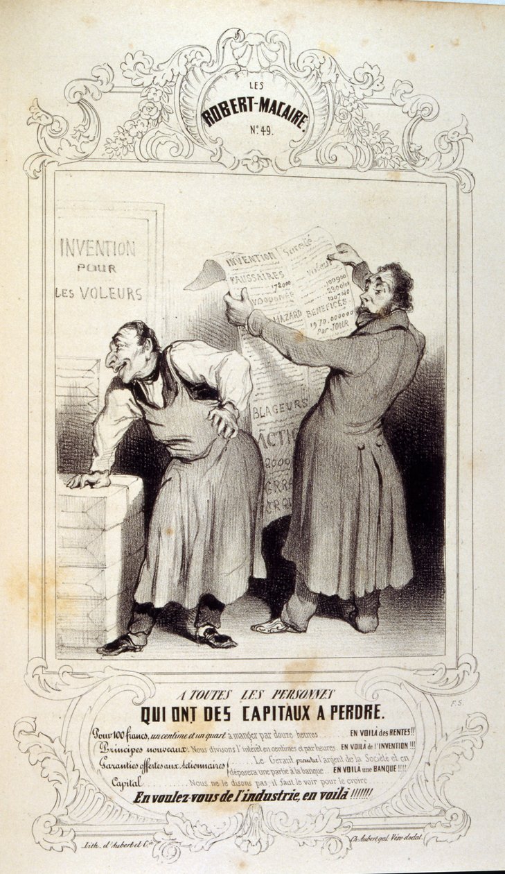 ilustrace o myšlenkách a legendách Philipon pod názvem Les Cent a Robert Macaire od Honoré Daumier