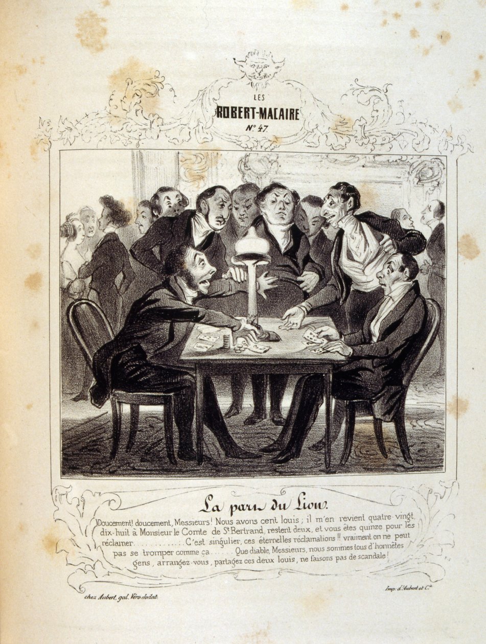 ilustrace o myšlenkách a legendách Philipon pod názvem Les Cent a Robert Macaire od Honoré Daumier