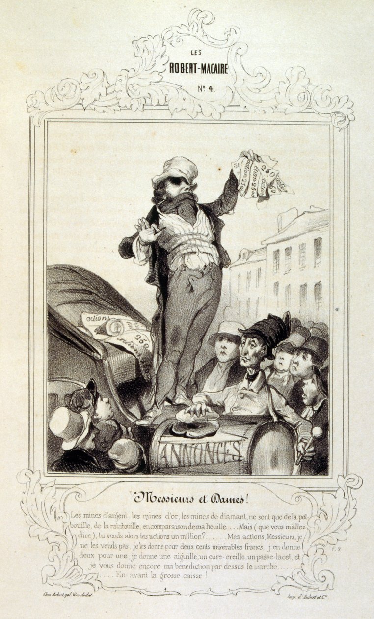 ilustrace o myšlenkách a legendách Philipon pod názvem Les Cent a Robert Macaire od Honoré Daumier