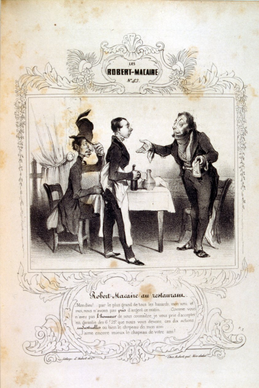 ilustrace o myšlenkách a legendách Philipon pod názvem Les Cent a Robert Macaire od Honoré Daumier