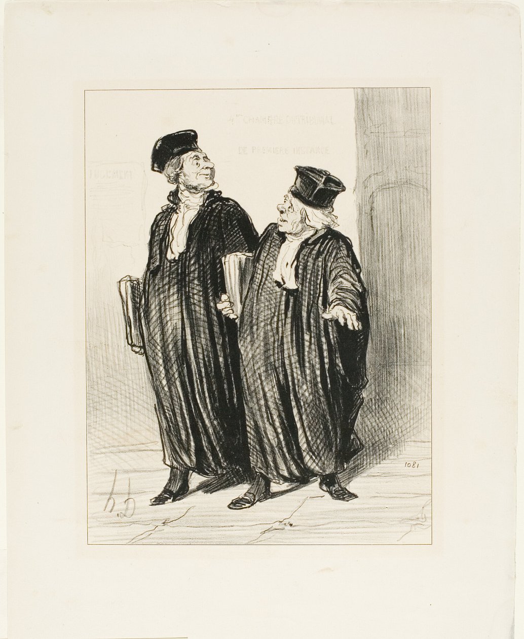 "- Nakonec jsme dosáhli rozdělení majetku mezi manžele... - časem už nebylo co dělit," deska 3 z knihy Les Avocats Et Les Plaideurs od Honoré Victorin Daumier