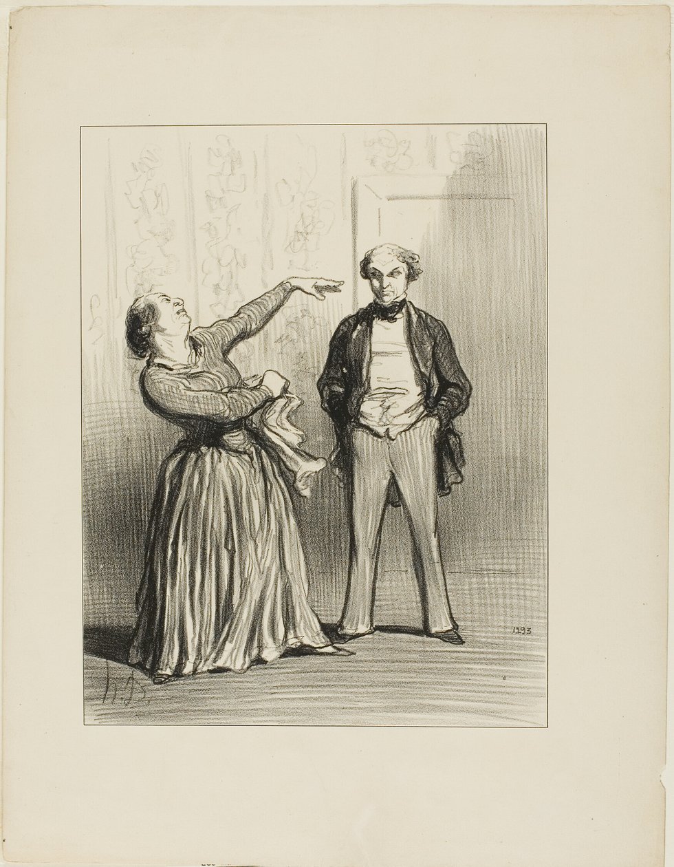 "- Manželé opravdu nejsou to, čemu marnivý lid rád věří!", deska 3 z knihy Les Divorceuses od Honoré Victorin Daumier