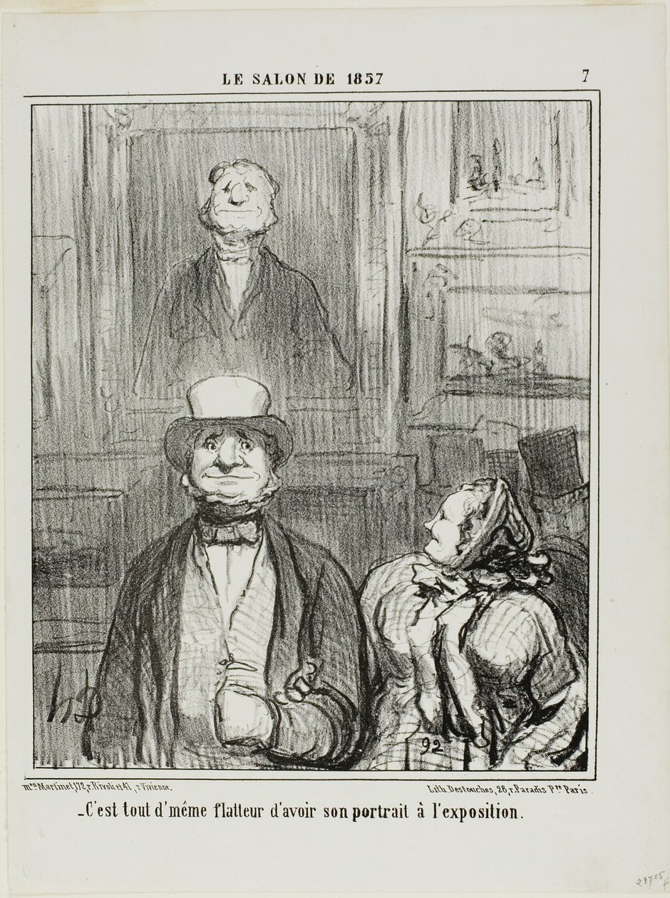"- Je opravdu lichotivé mít svůj portrét vystavený v Salonu," deska 7 z Le Salon de 1857 od Honoré Victorin Daumier