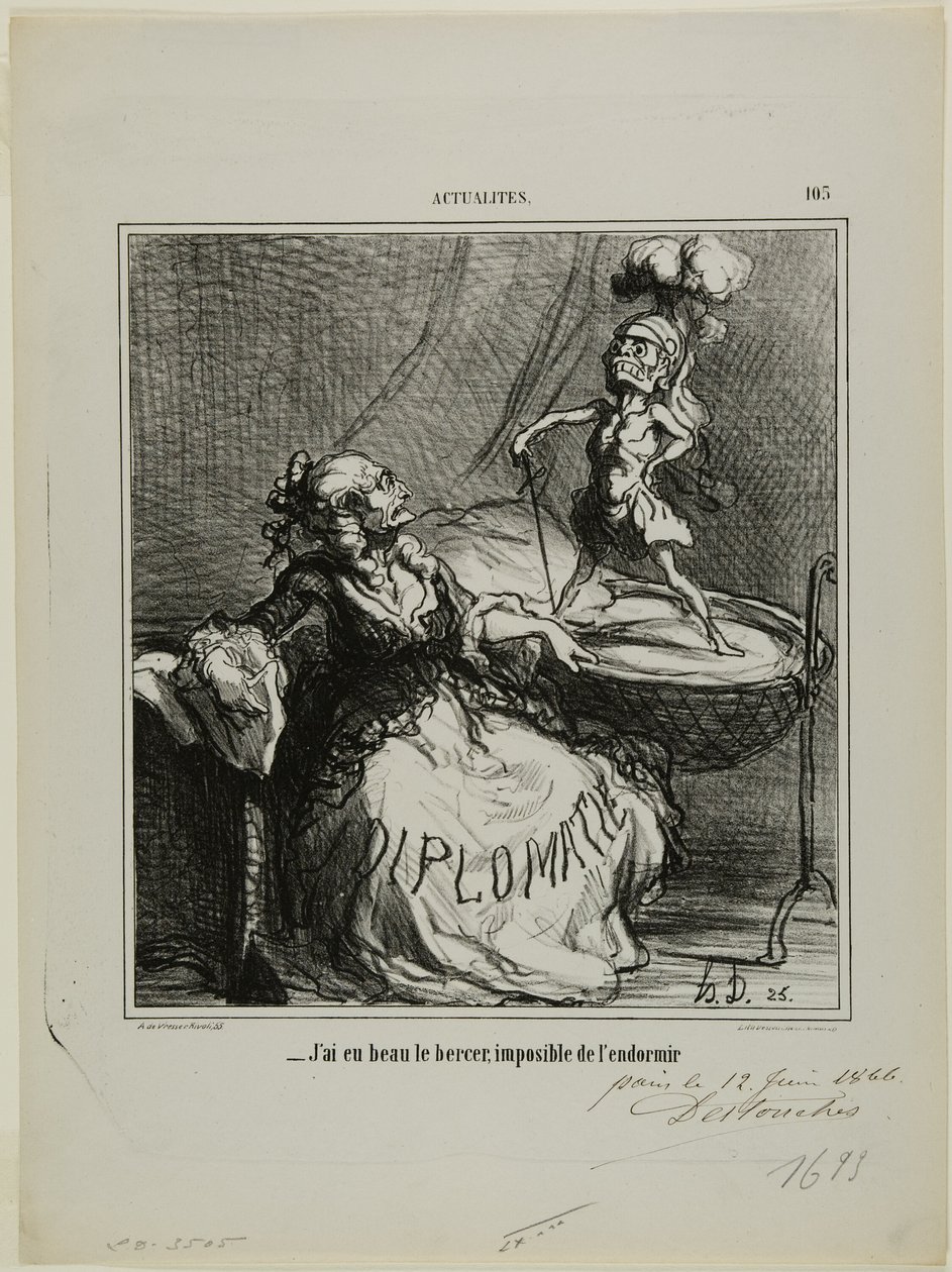 "- Ať ho houpám, jak chci, nedaří se mi ho uspat," talíř 105 z Aktualit. od Honoré Victorin Daumier