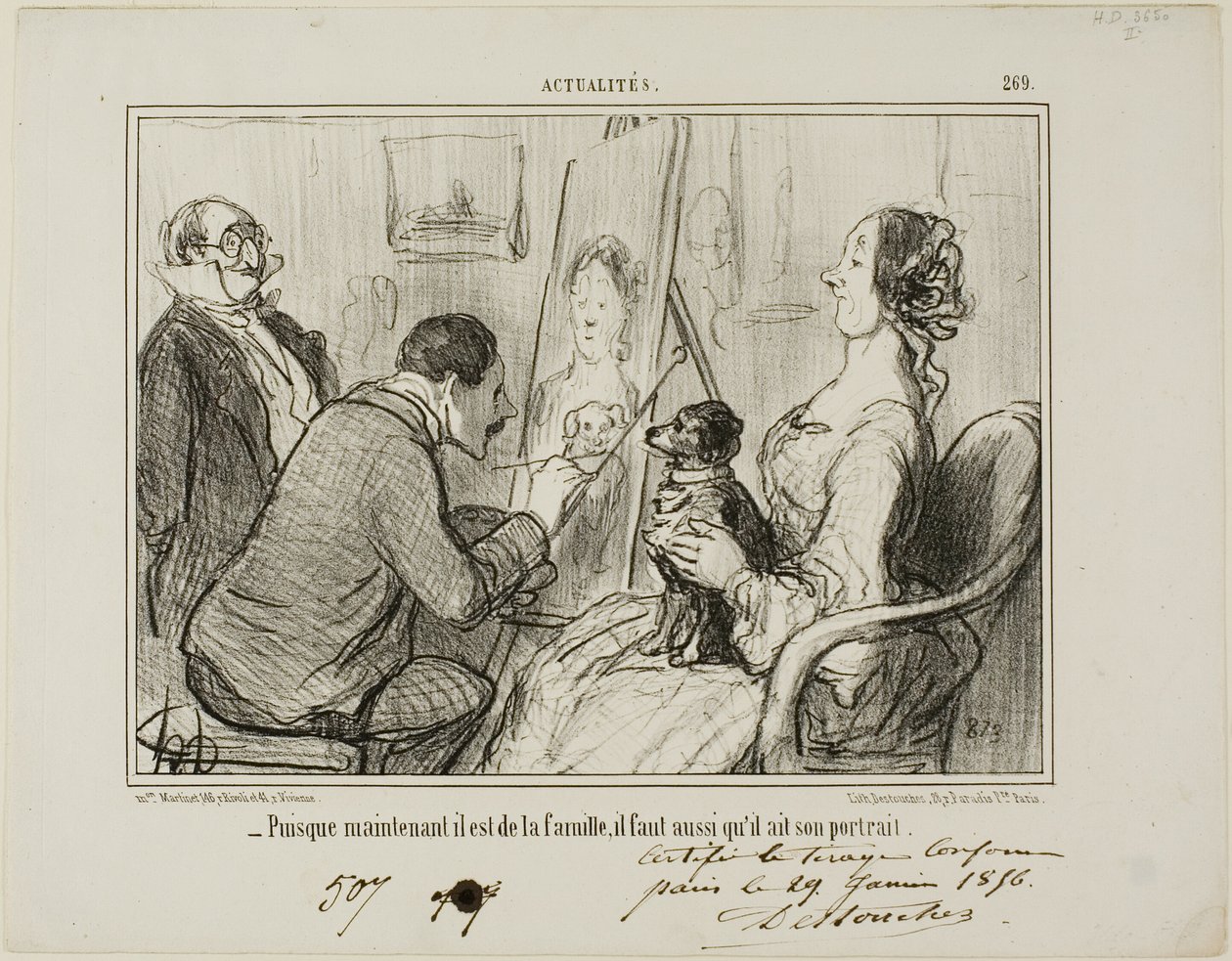 "- Protože je nyní součástí rodiny, musí si nechat udělat i svůj portrét", deska 269 z Actualités od Honoré Victorin Daumier