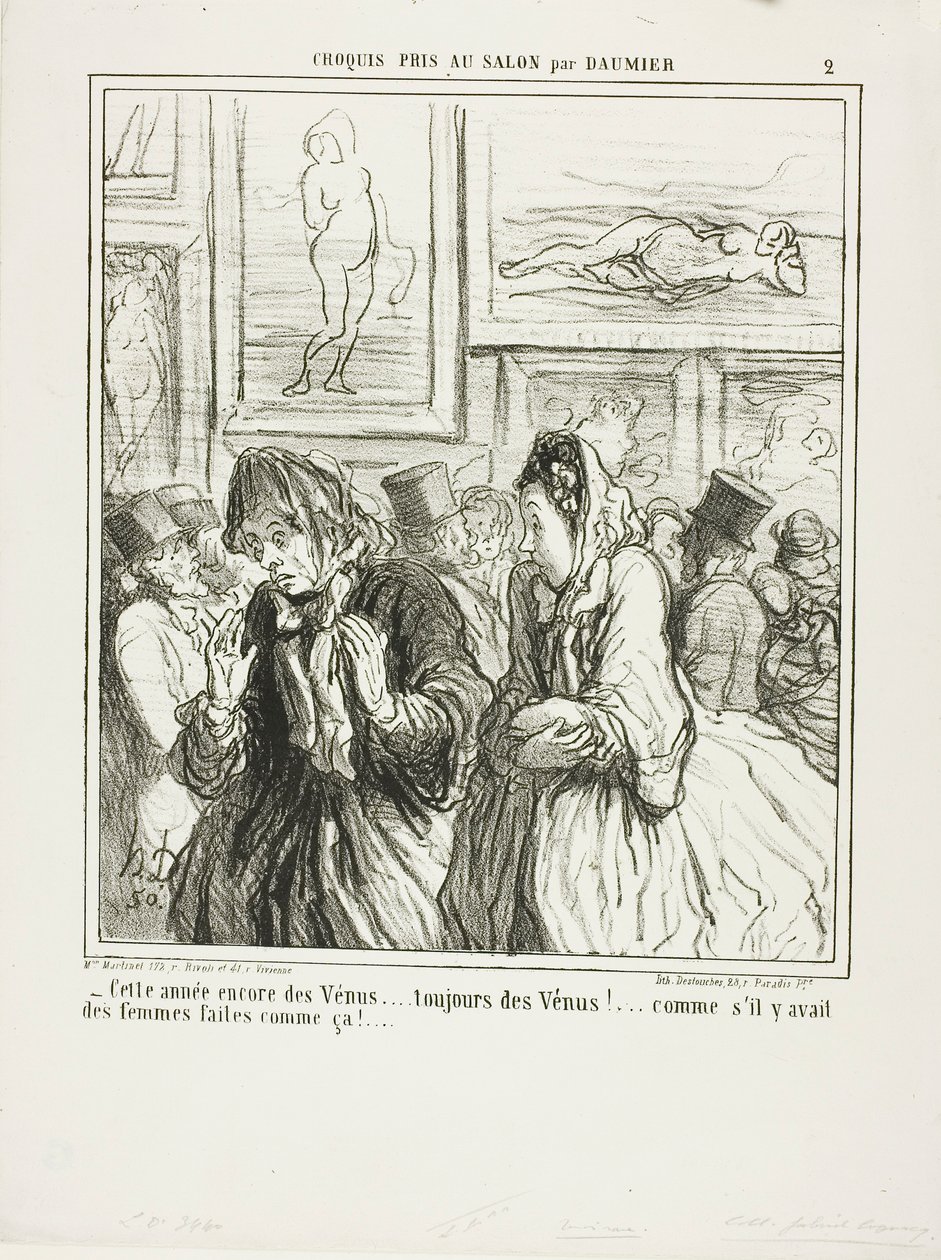 "- Letos ještě víc Venuší... vždycky Venuše!... jako kdyby byly nějaké ženy takhle stavěné!", deska 2 z Croquis Pris Au Salon par Daumier od Honoré Victorin Daumier
