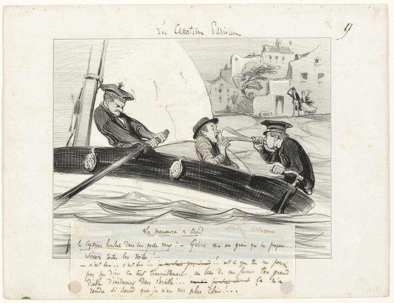 Manévr na lodi, devátý talíř z knihy Les Canotiers Parisiens od Honoré Victorin Daumier