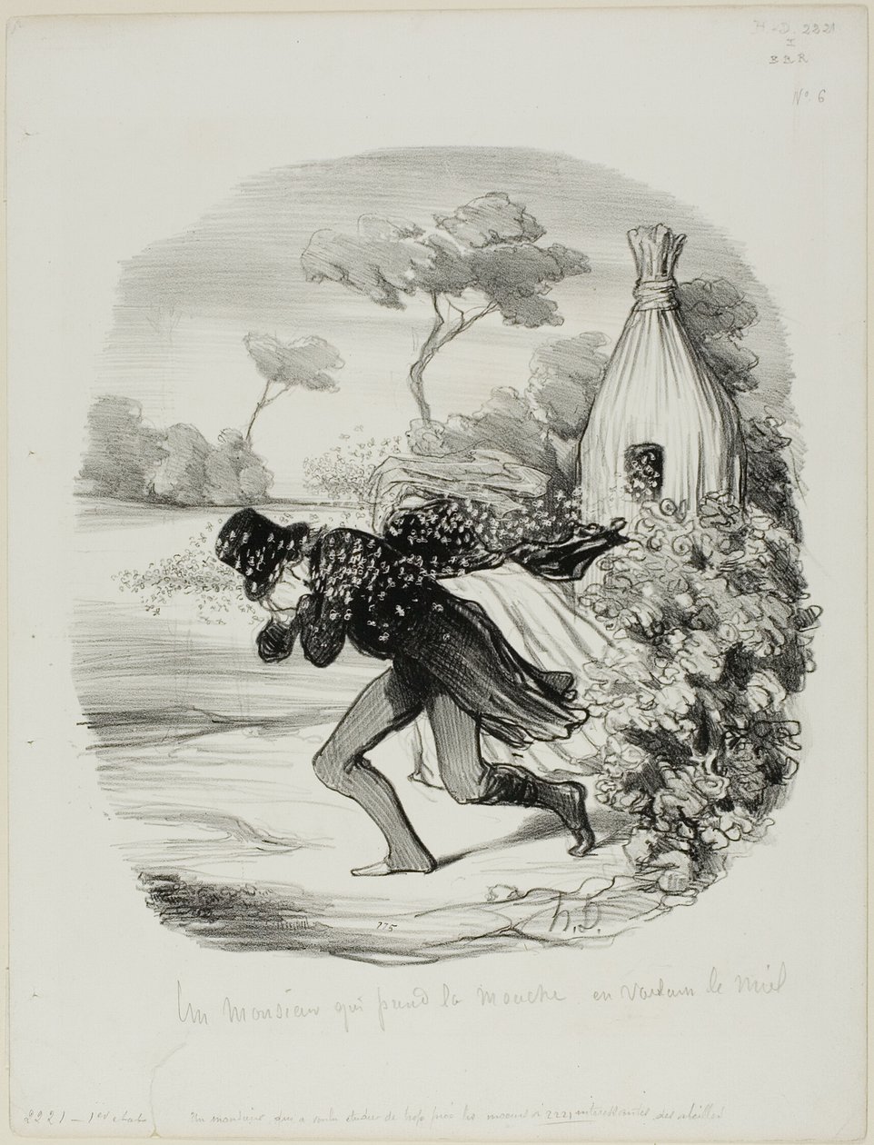 Pán, který chtěl příliš zblízka studovat zvyky včel, deska 6 z Pastorales od Honoré Victorin Daumier