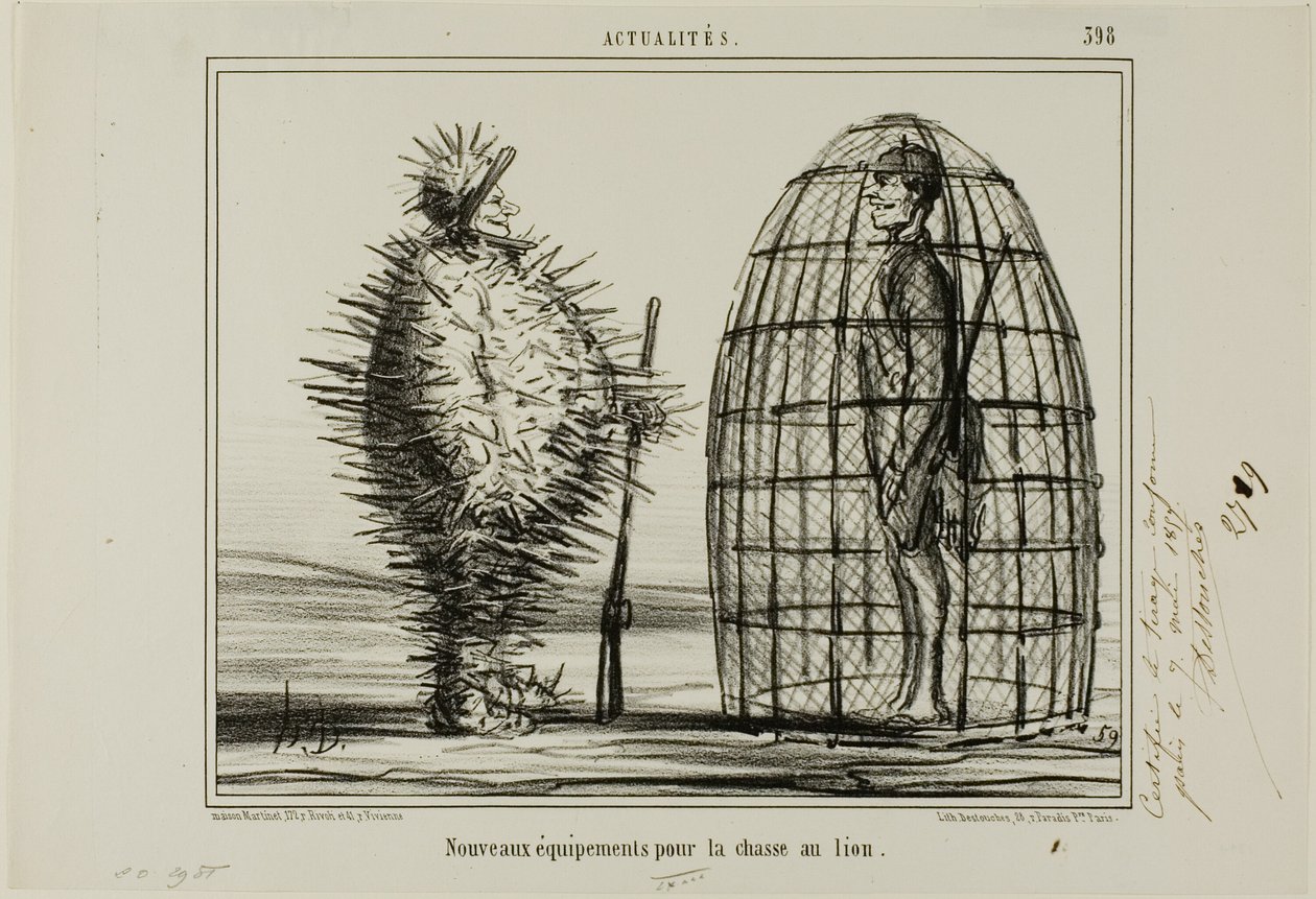 Nové oblečení pro lov lva, talíř 395 z Actualités od Honoré Victorin Daumier