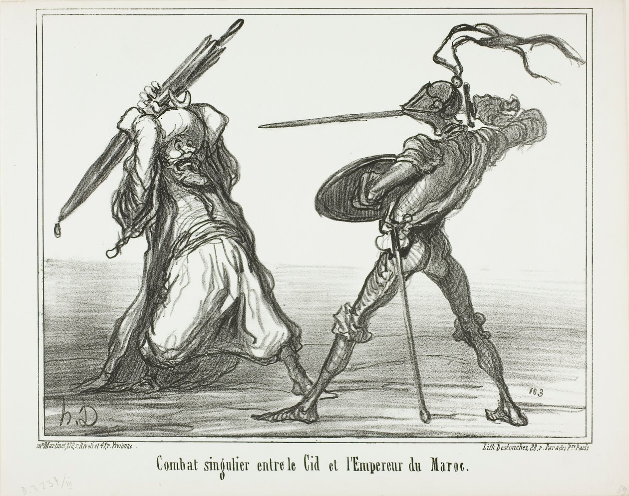 Neobvyklá bitva mezi El Cidem a marockým císařem, deska 117 z Actualités od Honoré Victorin Daumier