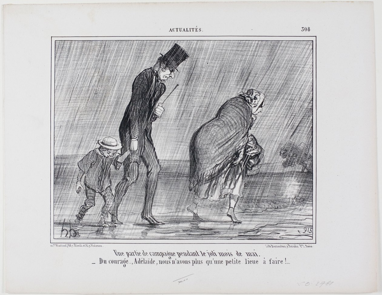 Výlet na venkov během krásného měsíce května. "- Odvaha... Adelaïde je to jen další liga," talíř 308 z Actualités od Honoré Victorin Daumier