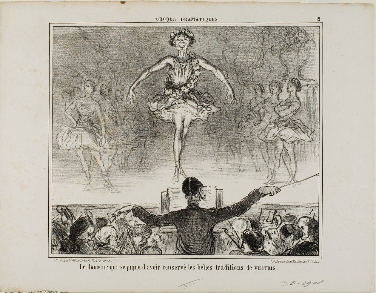 Tanečník, který se hlásí k velké tradici VESTRI, deska 12 z Croquis Dramatiques od Honoré Victorin Daumier