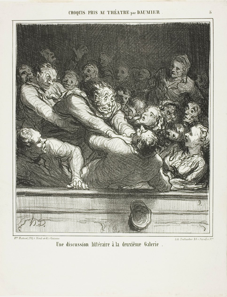 Literární argument na druhém stupni, deska 3 z Croquis Pris Au Théatre par Daumier od Honoré Victorin Daumier