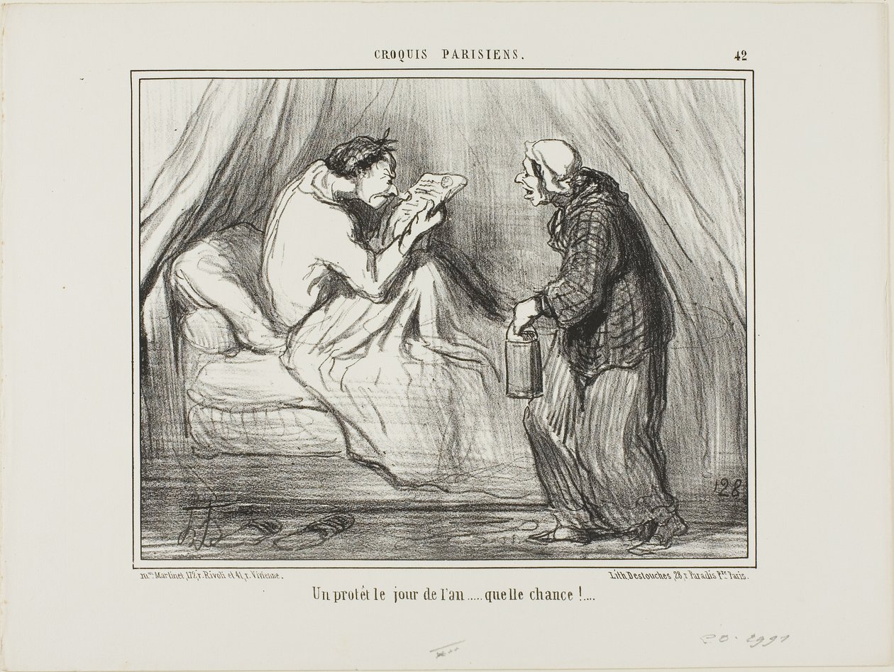 "Protest na Nový rok! To je štěstí! ...........," deska 42 z Croquis Parisiens od Honoré Victorin Daumier