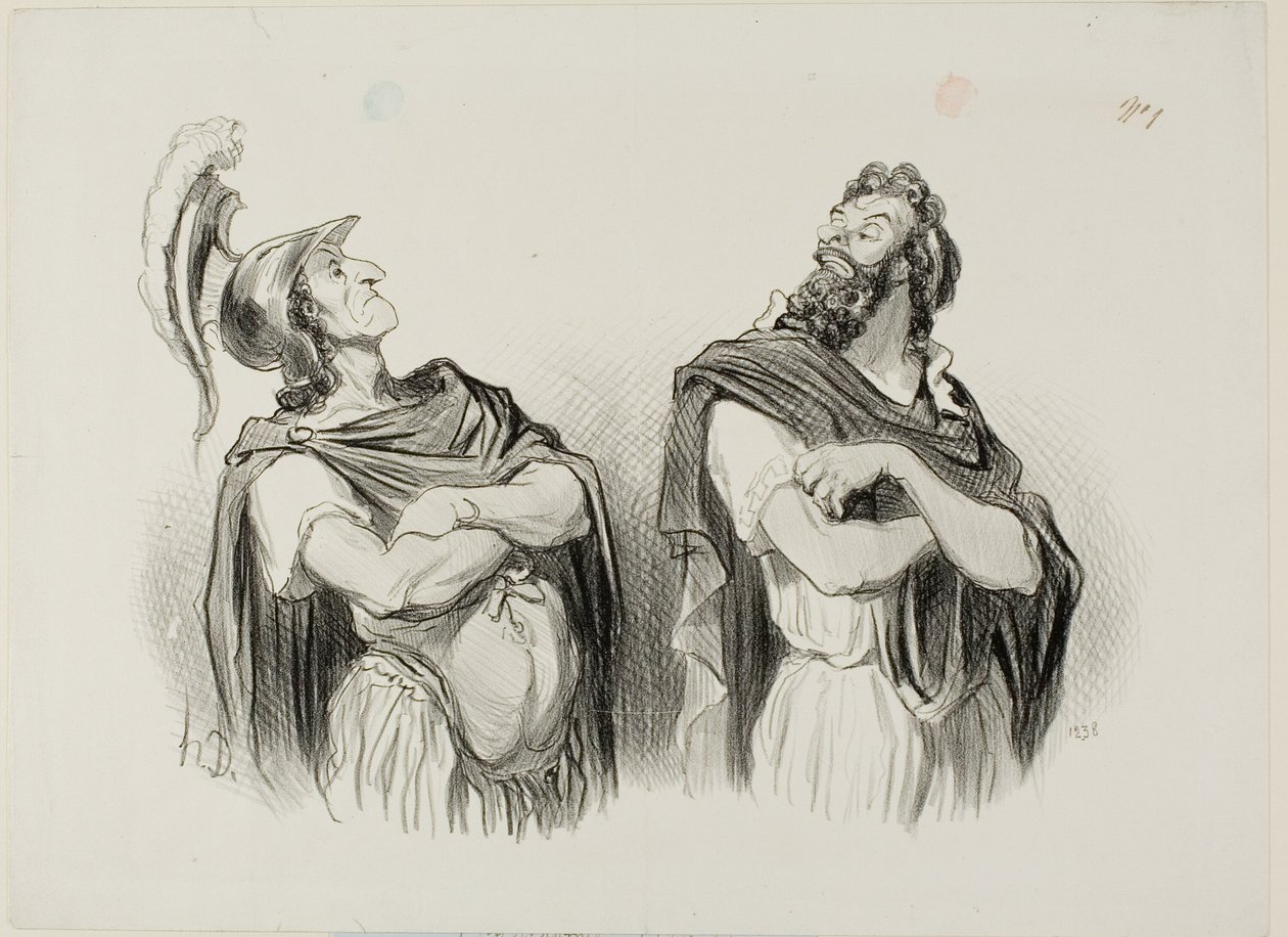 Achilles a Agamemnon. Achilles: "- A co je mi po tvé Tróji!", deska z Physionomies Tragiques od Honoré Victorin Daumier
