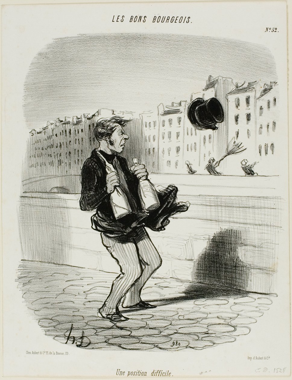 Trapná situace, deska 52 z knihy Les Bons Bourgeois od Honoré Victorin Daumier
