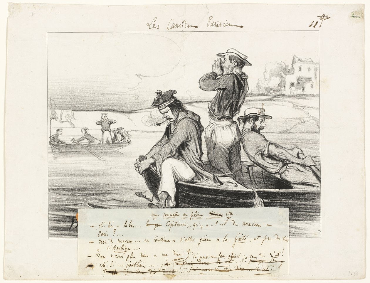 Setkání na otevřené vodě, jedenáctý talíř z knihy Les Canotiers Parisiens od Honoré Victorin Daumier