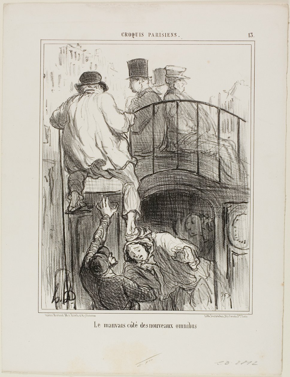 Nepříjemný aspekt nového typu omnibusu, deska 13 z knihy Croquis Parisiens od Honoré Victorin Daumier