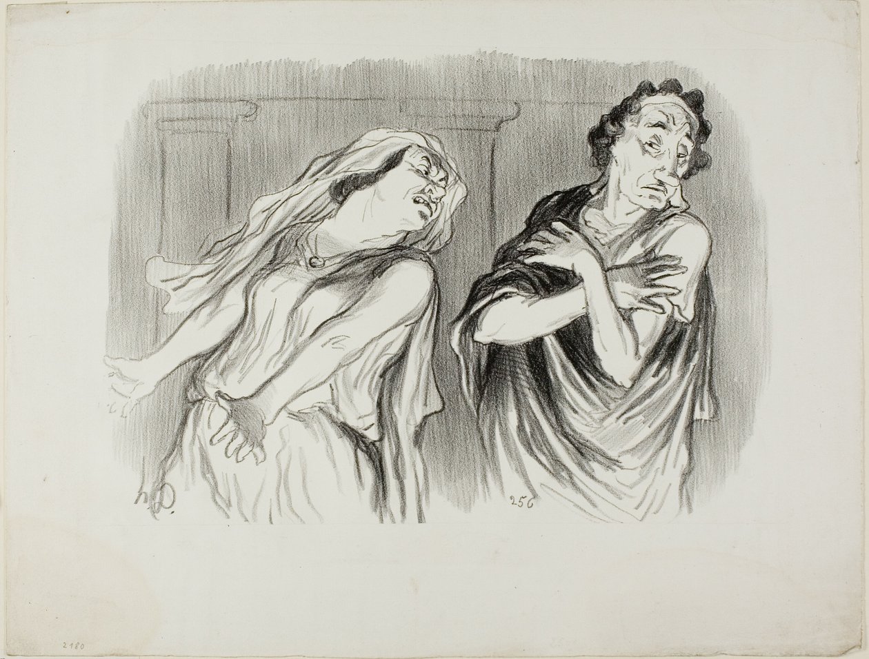 Andromache. "- Osudem naší rodiny byla nelítostná smrt, můj muž byl mučen až do konce svého dechu," deska 6 z Physionomies Tragiques. od Honoré Victorin Daumier