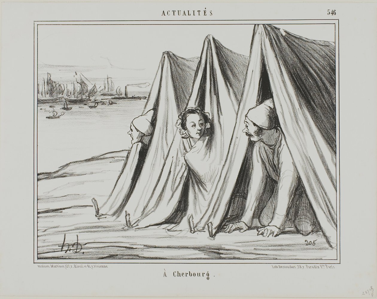 V Cherbourgu, štítek 546 z časopisu Actualités od Honoré Victorin Daumier
