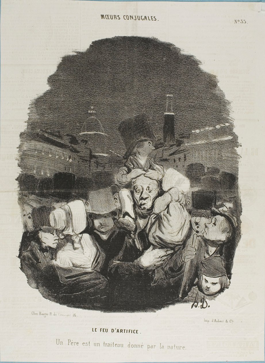 Na ohňostroji. Otec je tažný kůň, kterého poskytla příroda, deska 33 z Moeurs Conjugales a deska 14 v Actualités od Honoré Victorin Daumier