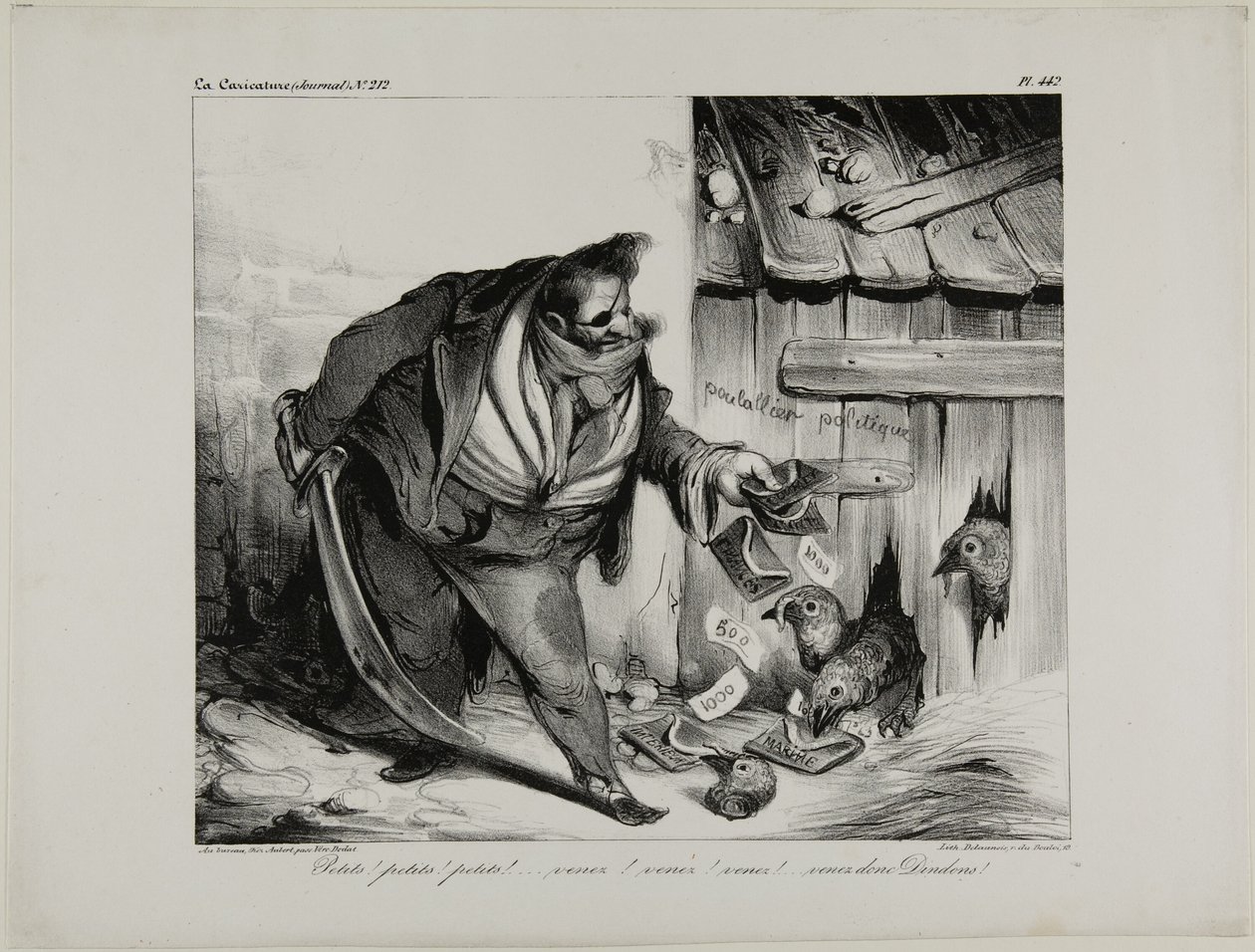 Pojď sem, kuřátko, Chick..... Chick... Kuřátko, pojď sem, malé krocánky, deska 442 od Honoré Victorin Daumier