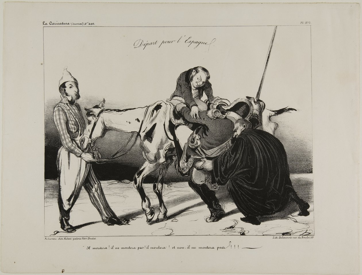 Odjezd do Španělska. "On nasedne, on nenasedne, on nasedne, a ne, on nenasedne!!!", deska 498 od Honoré Victorin Daumier