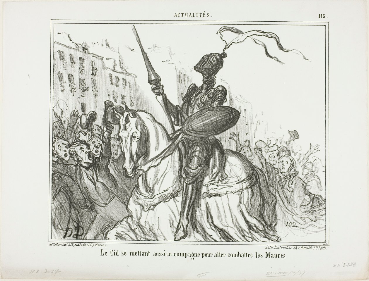 El Cid se také vydává do boje proti Maurům, deska 116 z Actualités od Honoré Victorin Daumier