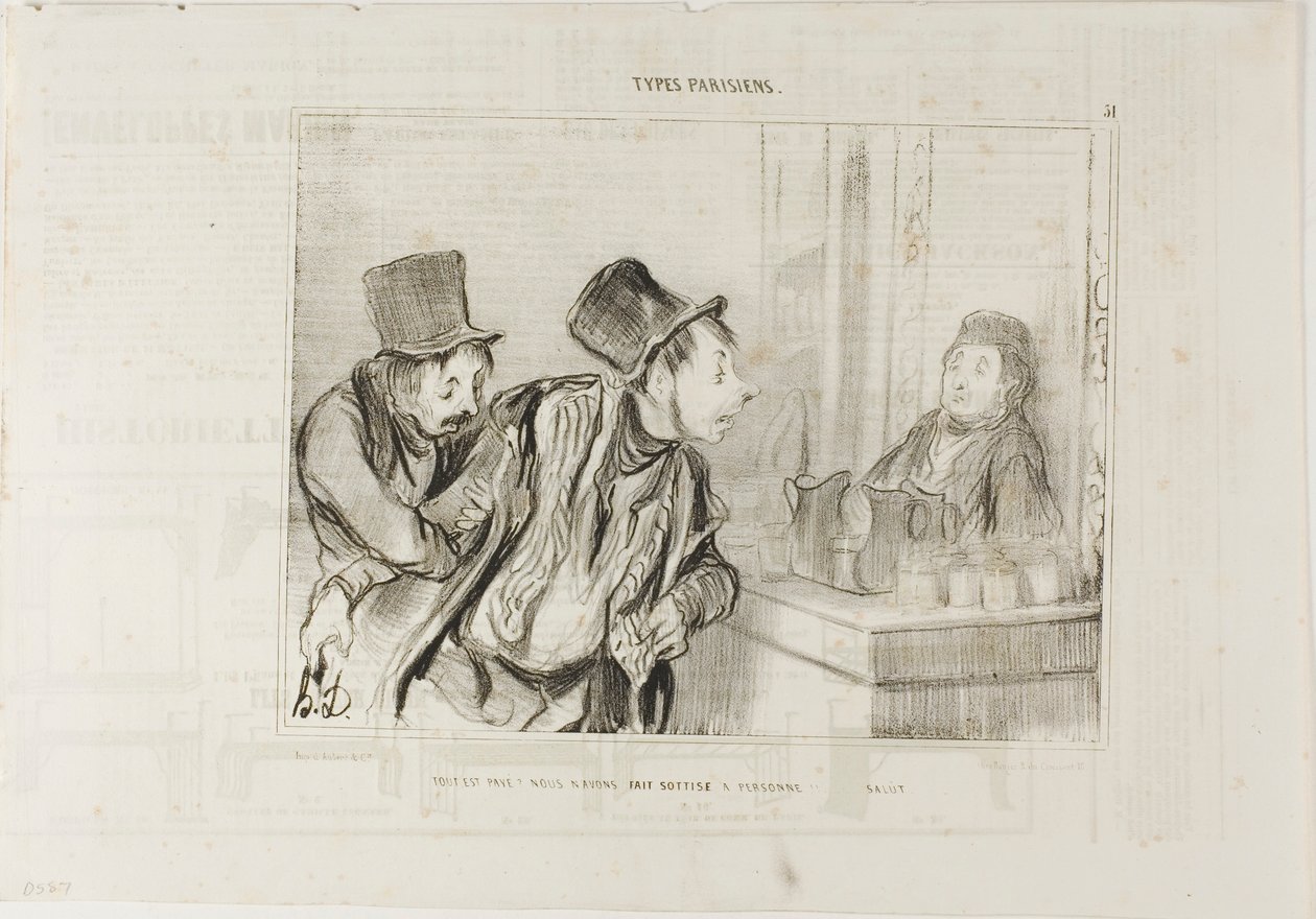 "Vše je zaplaceno A nikoho jsme neurazili... Ahoj," deska 31 z Types Parisiens od Honoré Victorin Daumier