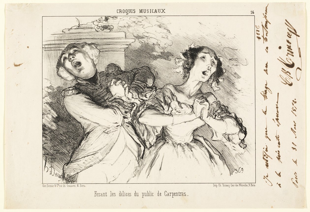 Zpřístupnění požitků z Carpentrasu veřejnosti, deska 16 z Croquis Musicaux od Honoré Victorin Daumier
