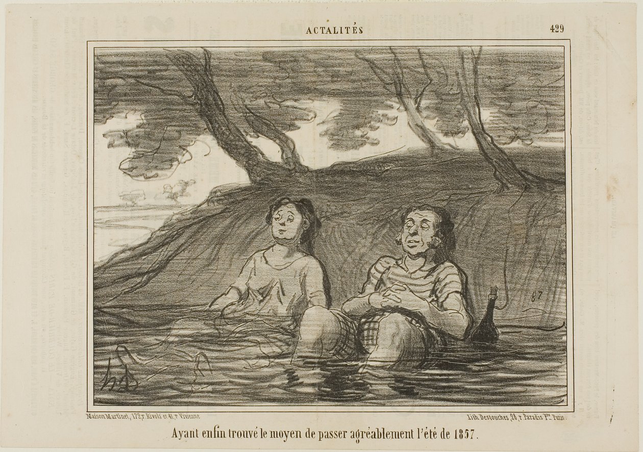 Když jsme konečně našli řešení, jak strávit léto 1857 příjemným způsobem, deska 429 z Actualités od Honoré Victorin Daumier