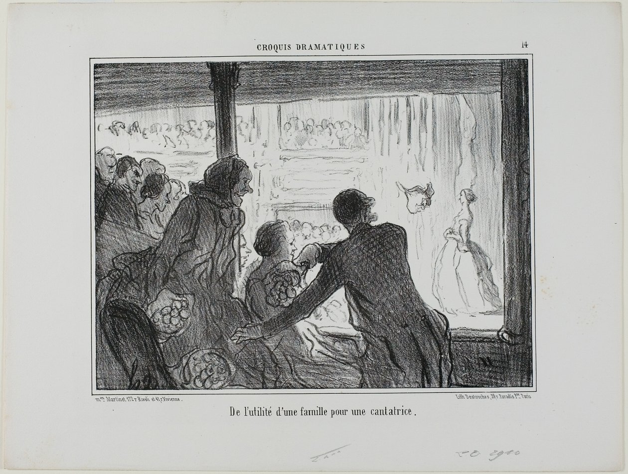 Jak je pro operního pěvce užitečné mít rodinu, deska 14 z Croquis Dramatiques od Honoré Victorin Daumier