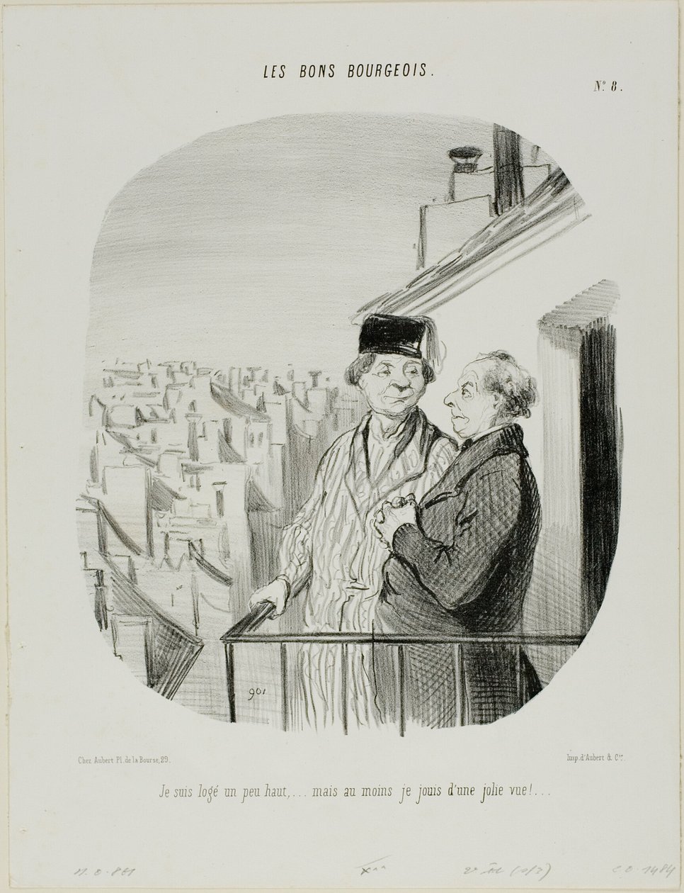 "Bydlím trochu vysoko... ale aspoň mám krásný výhled," talíř 8 z Les Bons Bourgeois od Honoré Victorin Daumier