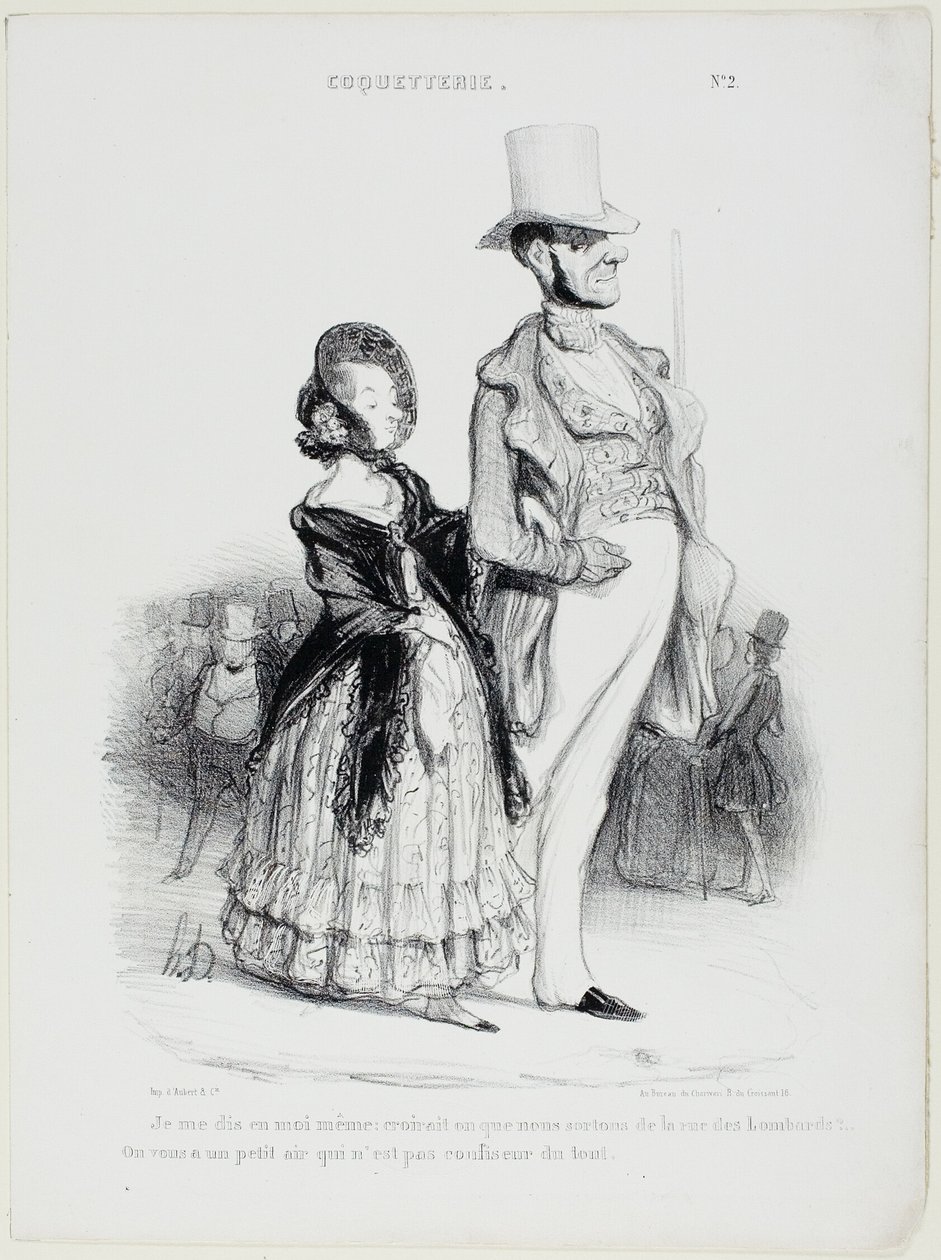 "Říkám si: napadlo by někoho, že jdeme z ulice des Lombards... Opravdu vůbec nevypadáme jako cukráři," talíř 2 z Coquetry od Honoré Victorin Daumier