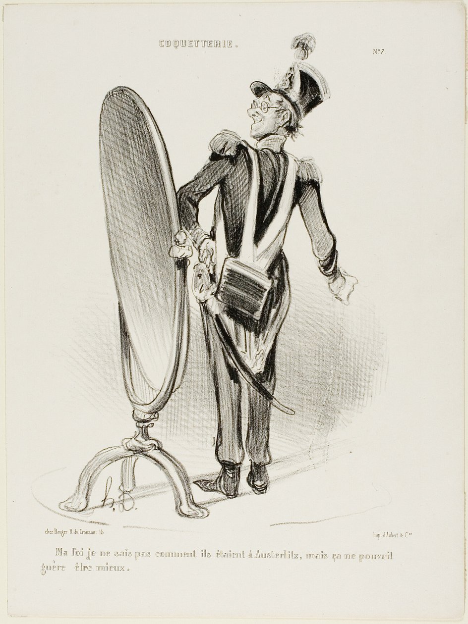 "Opravdu nevím, jak vypadali u Slavkova, ale těžko mohli vypadat lépe," talíř 7 z Coquetterie. od Honoré Victorin Daumier