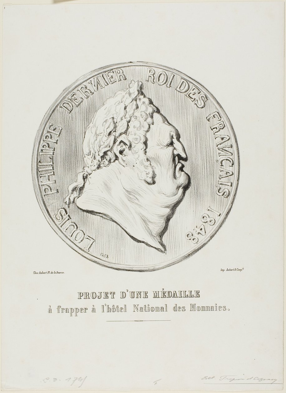 Ludvík Filip, poslední francouzský král 1848. Návrh na medaili, kterou má vyrobit Národní mincovna od Honoré Victorin Daumier