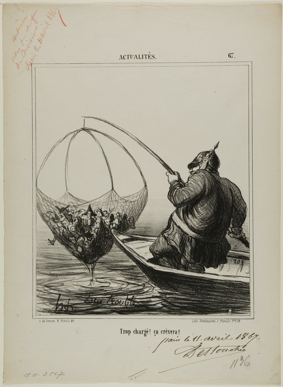 "Přetížené! Praskne to!", talíř 67 z Actualités od Honoré Victorin Daumier