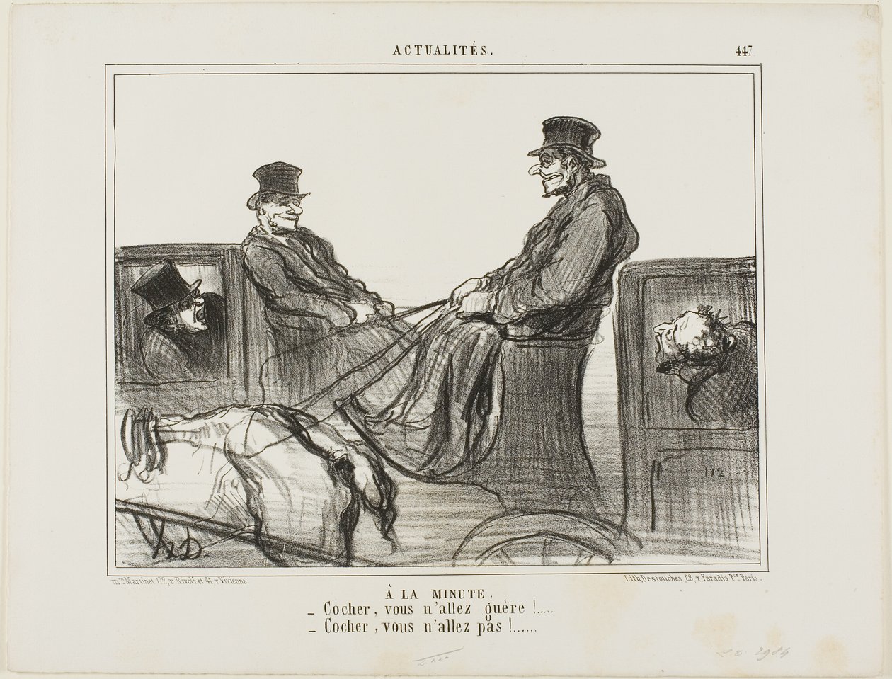 Placeno po minutách. "- Řidiči, sotva se hýbete! - Řidiči, vůbec se nepohybujete!", tabulka 447 z Actualités od Honoré Victorin Daumier