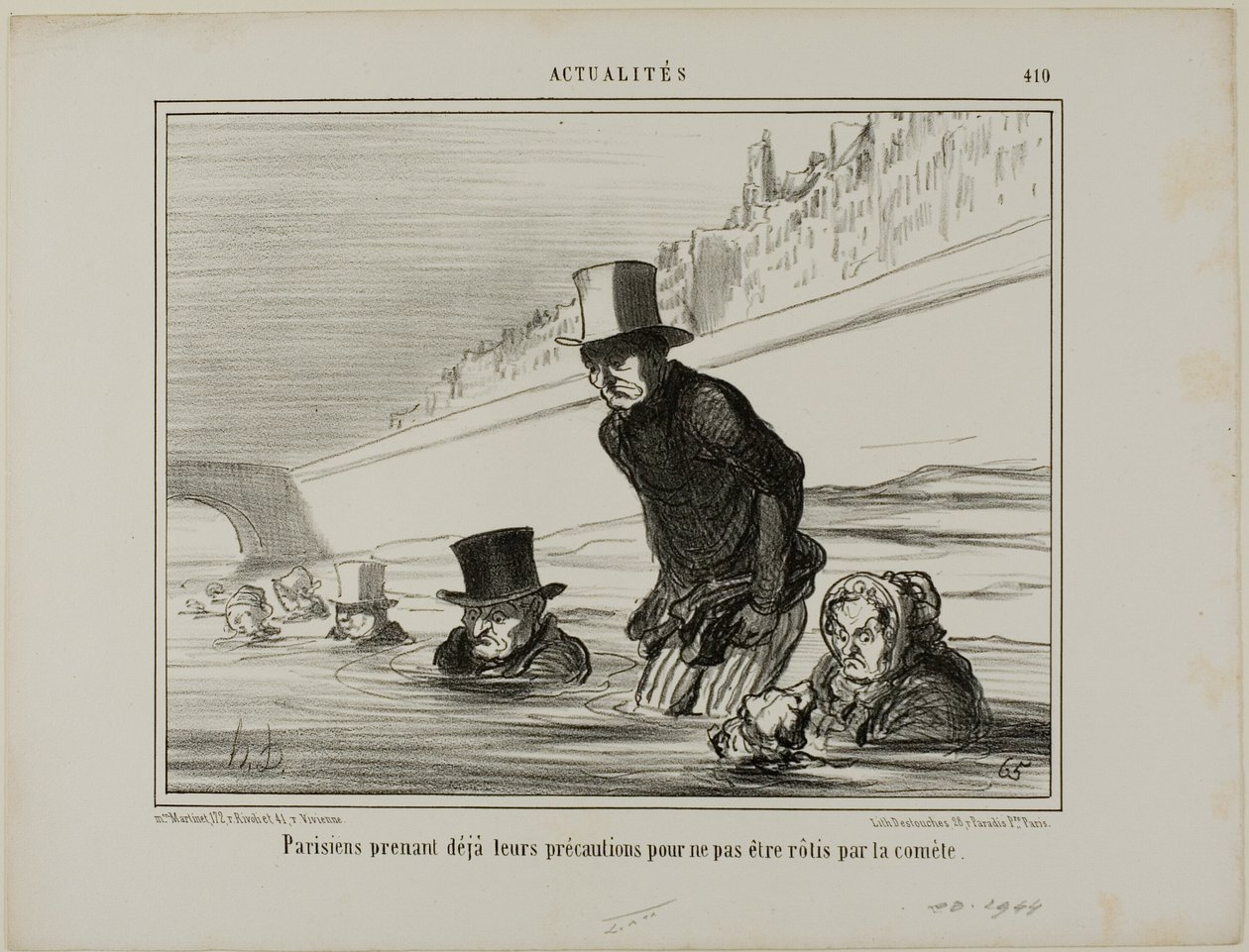 Pařížané se už snaží zabránit tomu, aby je kometa uškvařila, talíř 410 z Actualités od Honoré Victorin Daumier