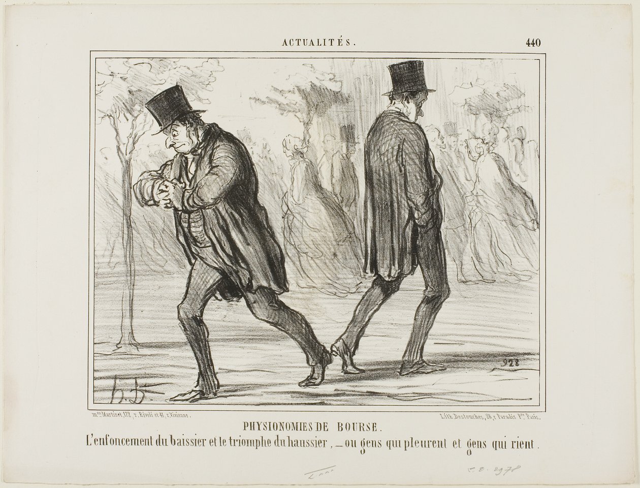 Fyziognomie burzy. Zoufalství baissiera a triumf haussiera - aneb pláč a smích, talíř 440 z Actualités od Honoré Victorin Daumier