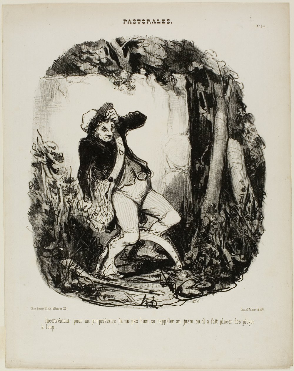 Je docela trapné nepamatovat si, kam člověk schoval pasti na vlky, deska 44 z Pastoralesu od Honoré Victorin Daumier
