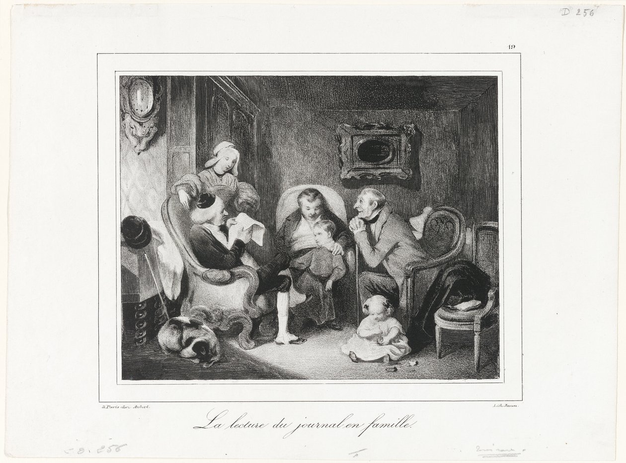 Čtení novin v rodinném kruhu od Honoré Victorin Daumier
