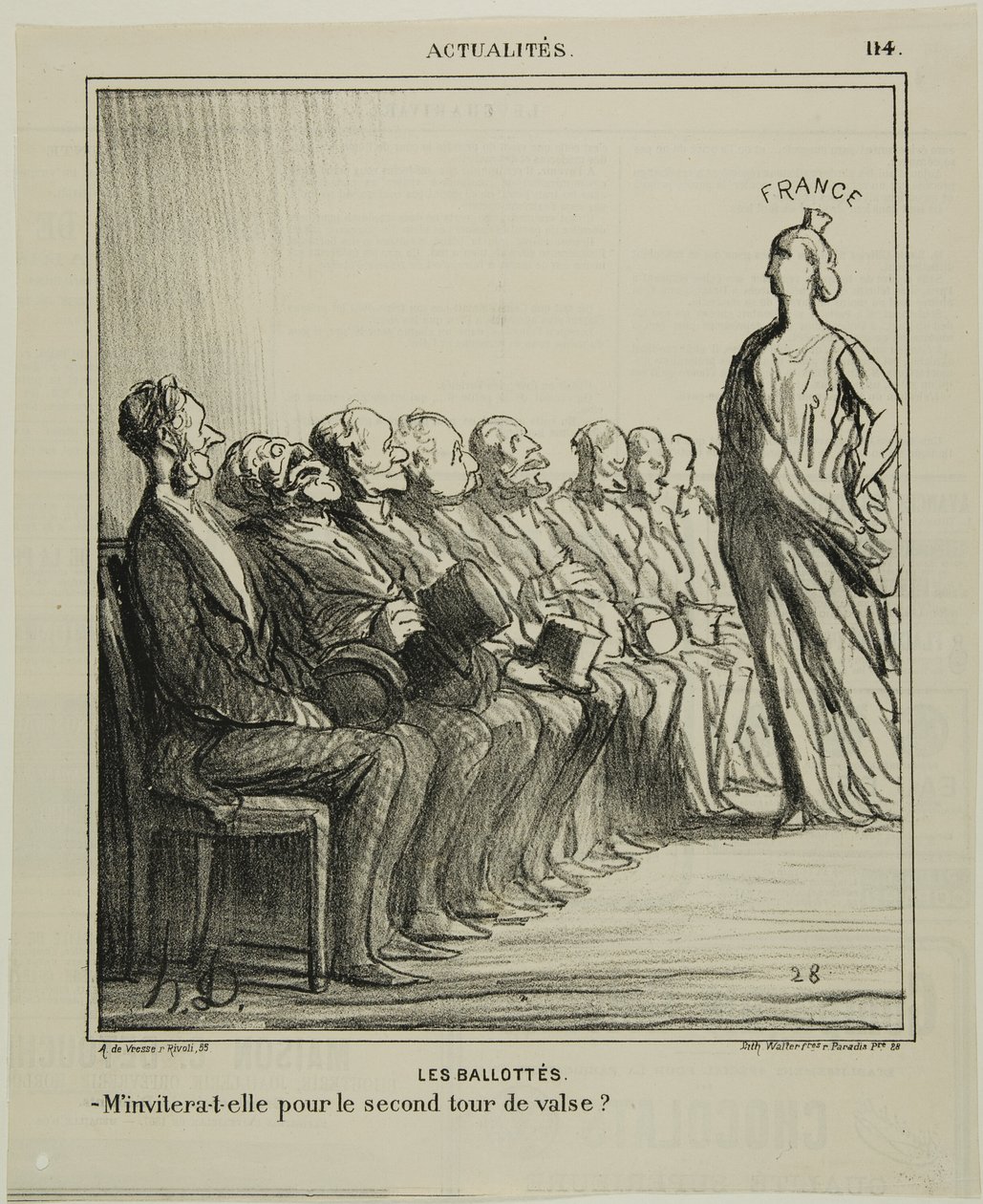 Druhé kolo voleb. "- Pozve mě na druhý valčík"," talíř 114 z Actualités od Honoré Victorin Daumier