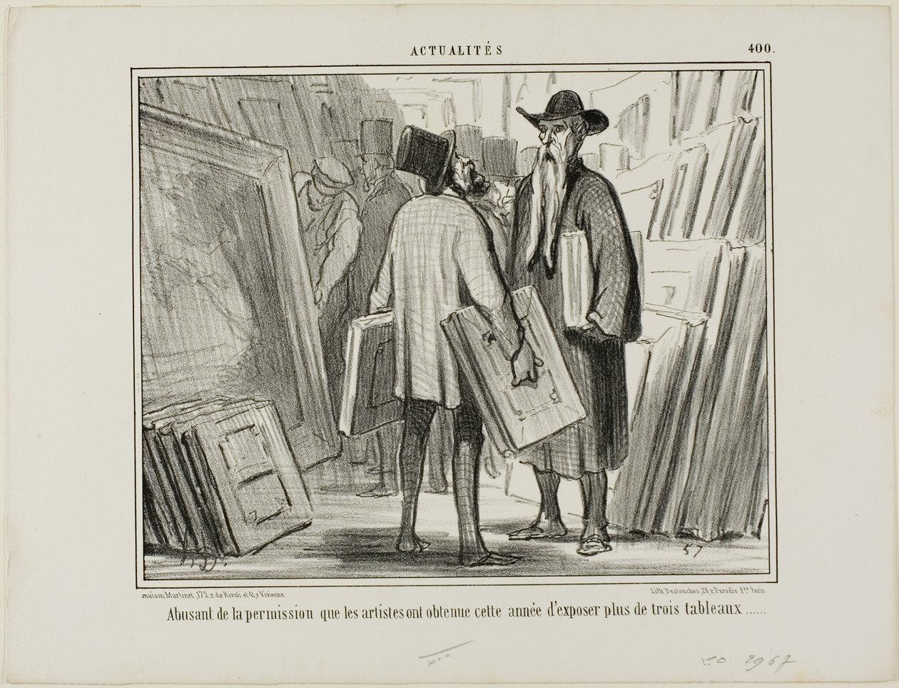 Někteří umělci využívají letošního povolení vystavit více než tři obrazy, talíř 400 z Actualités od Honoré Victorin Daumier