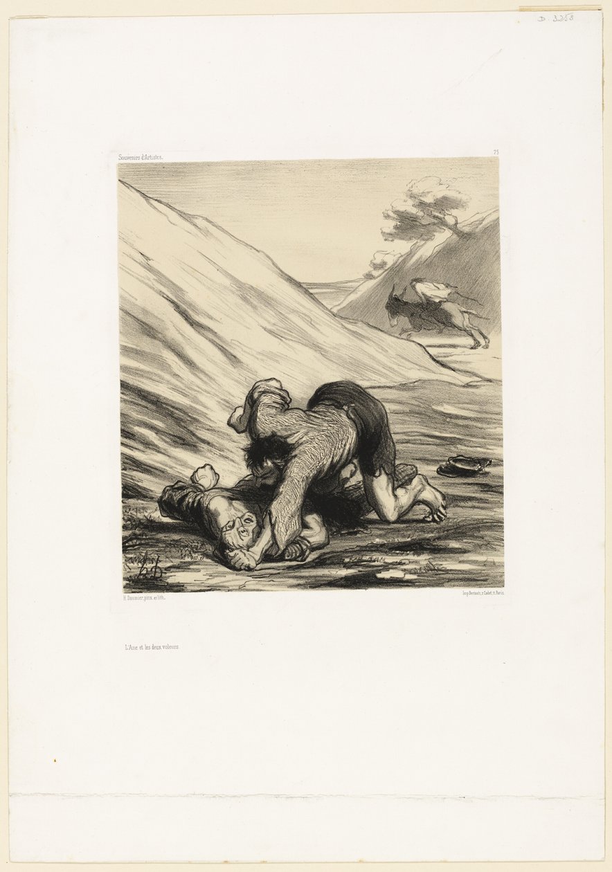 Osel a dva zloději, deska 75 z Uměleckých suvenýrů od Honoré Victorin Daumier