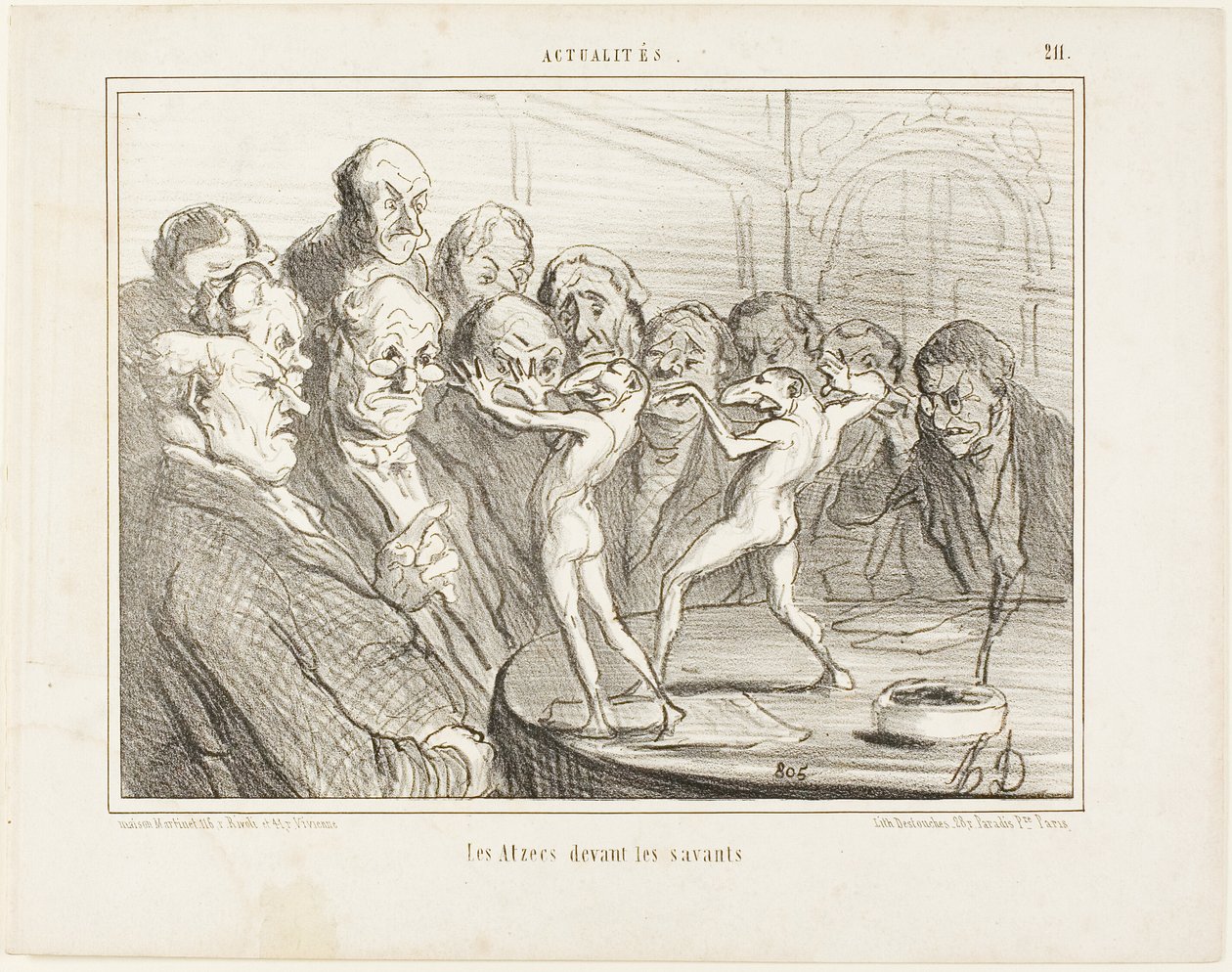 Aztékové před vědci, deska 211 z Actualités od Honoré Victorin Daumier