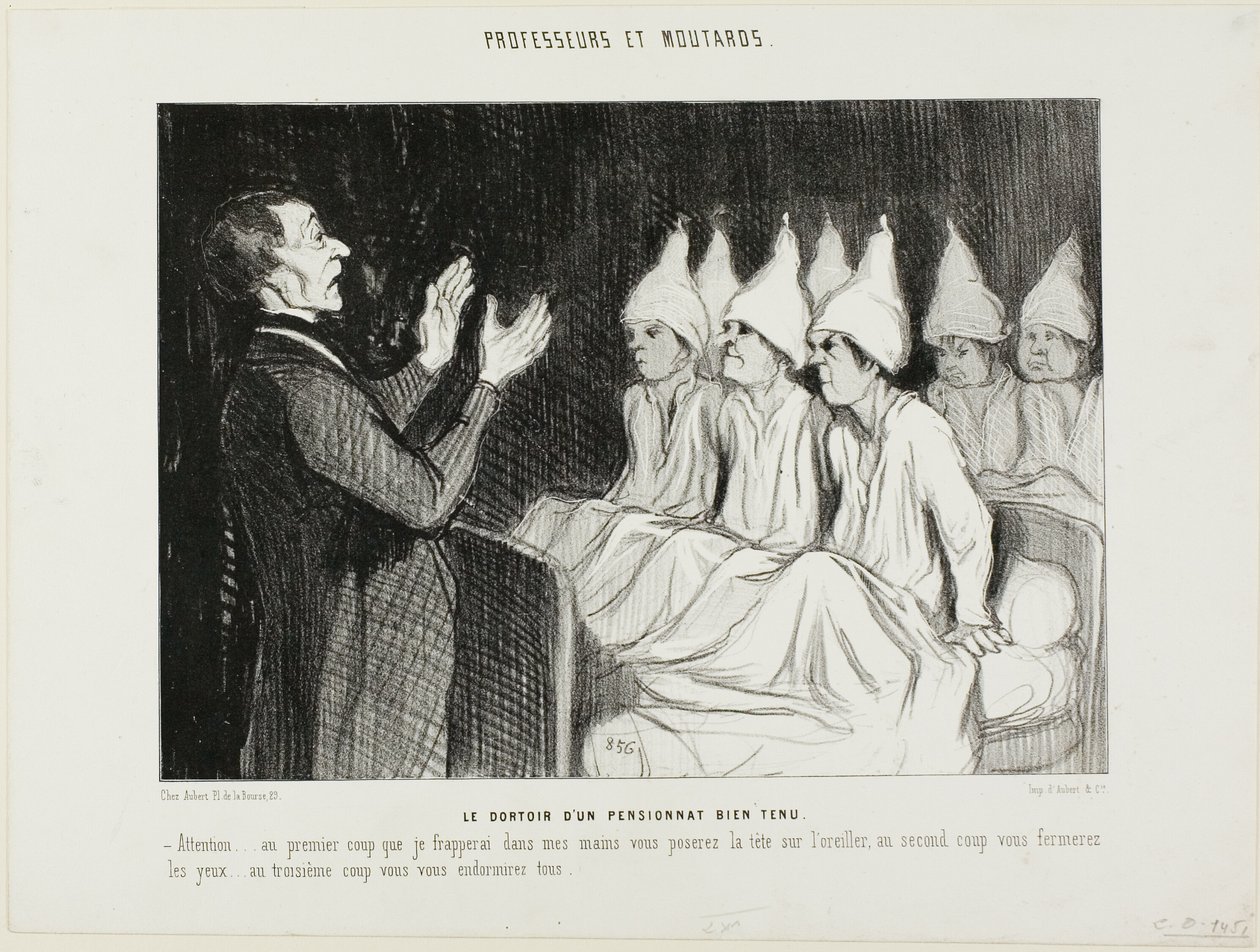 Internát významné internátní školy, deska 14 z knihy Professeurs et Moutards (Profesoři a darebáci) od Honoré Victorin Daumier