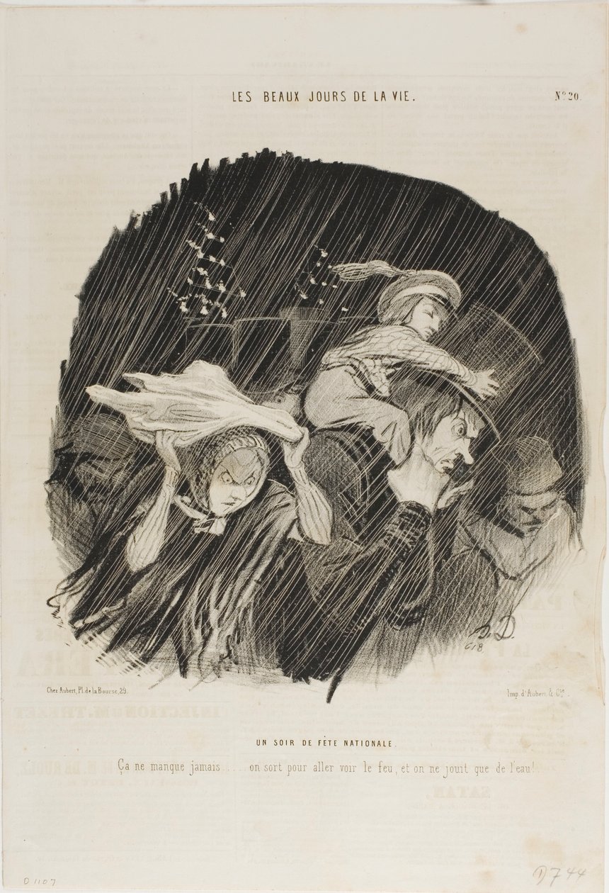 Večer státního svátku. Nikdy to nezklame... jdete se podívat na ohňostroj a dostanete jen vodotrysk!, talíř 20 z Les Beaux Jours De La Vie od Honoré Victorin Daumier