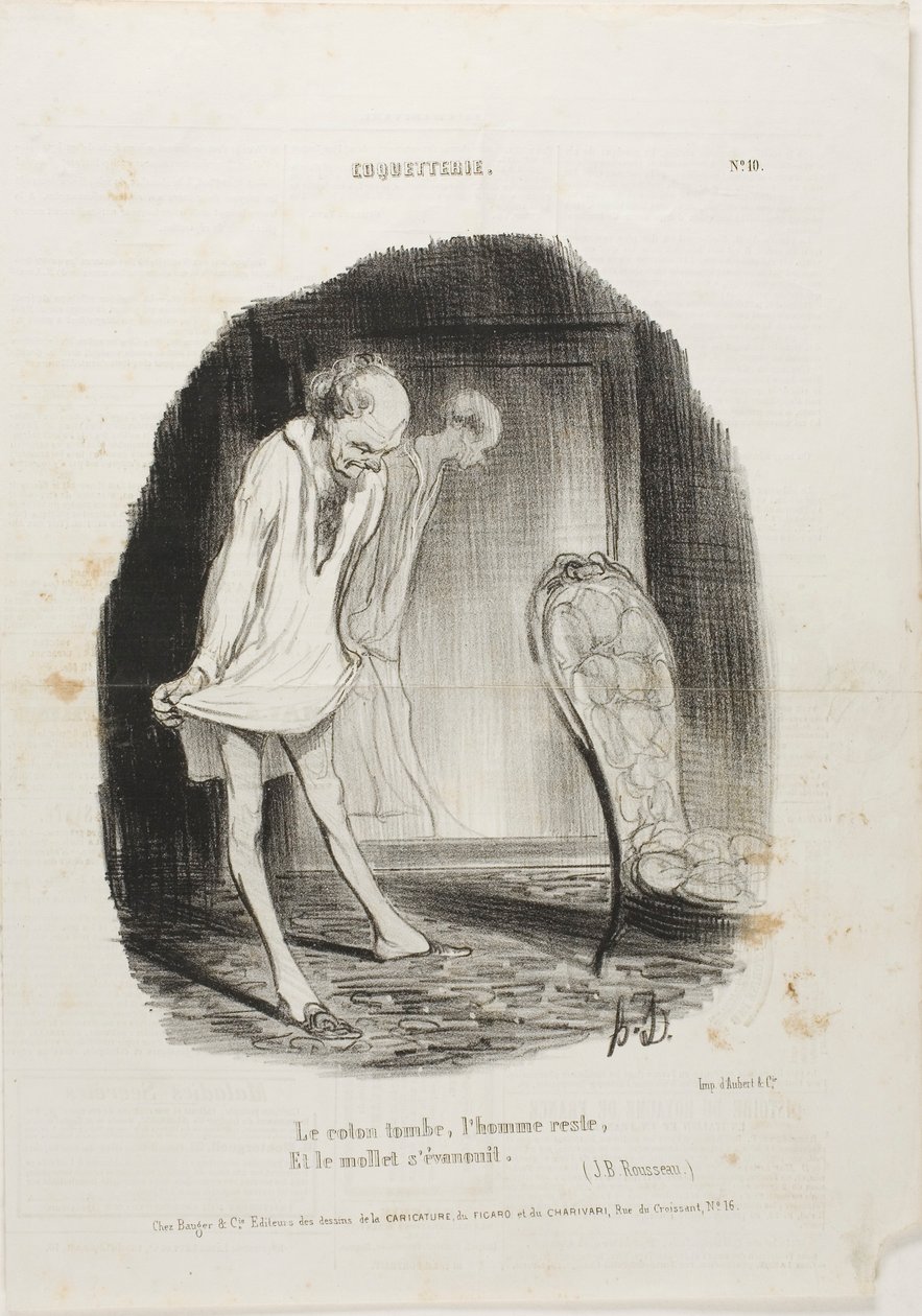 Šaty padají, muž zůstává a nohy se třesou. (J.B. Rousseau), deska 10 z knihy Coquetterie od Honoré Victorin Daumier