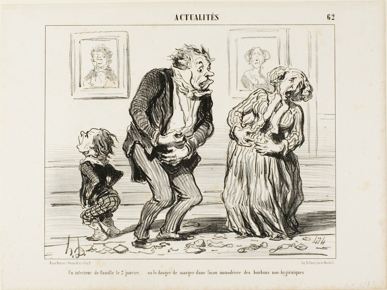 Interiér rodiny 2. ledna - aneb nebezpečí konzumace nehygienických sladkostí, talíř 62 z Actualités od Honoré Victorin Daumier